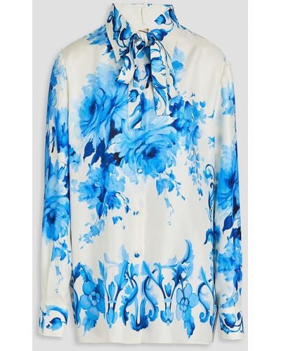 Valentino Garavani Floral-print Silk-twill Shirt - Blue