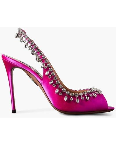 Aquazzura Temptation 105 Crystal-embellished Satin Slingback Sandals - Pink