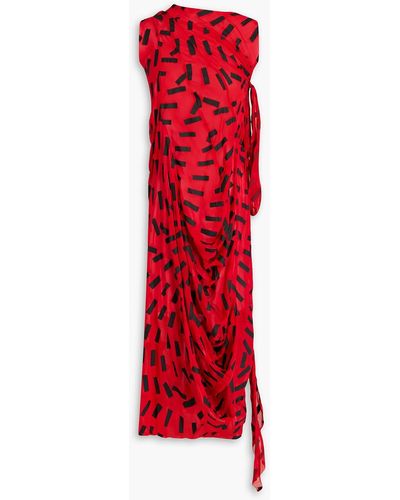 Maison Margiela Draped Printed Silk-blend Chiffon Midi Dress - Red