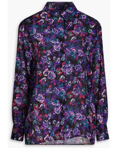 Claudie Pierlot Floral-print Silk Crepe De Chine Shirt - Blue