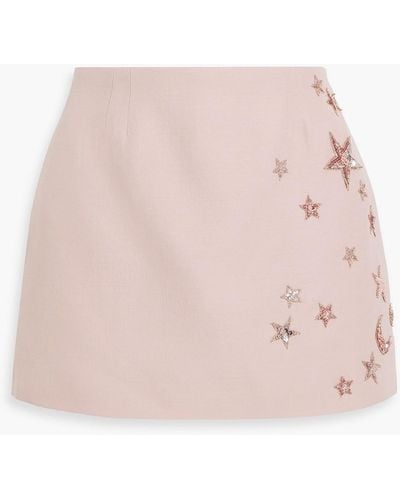 Valentino Garavani Skirt-effect Embellished Wool And Silk-blend Crepe Shorts - Pink