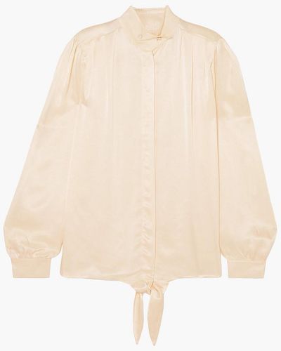 Envelope Falcon Tie-detailed Pleated Charmeuse Blouse - Natural
