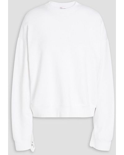 RED Valentino Ruffled Broderie Anglaise-paneled French Cotton-terry Sweatshirt - White