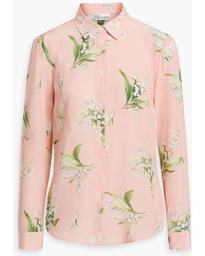 RED Valentino Floral-print Silk Crepe De Chine Shirt - Pink