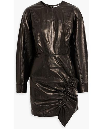 IRO Aki Ruched Leather Mini Dress - Black