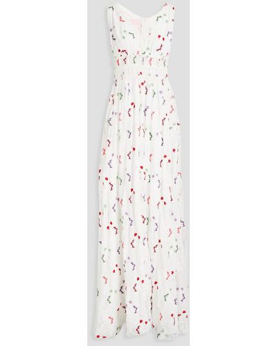 Giamba Embroidered Gathered Fil Coupé Maxi Dress - White