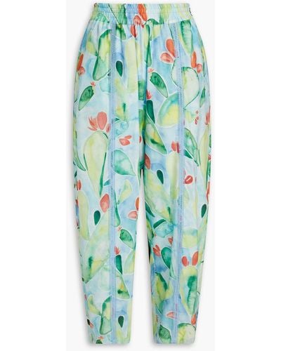 Charo Ruiz Lamu Cropped Printed Cotton-blend Voile Tapered Trousers - Green