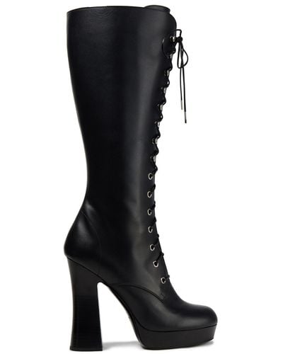 Michael Kors Leather Platform Knee Boots - Black