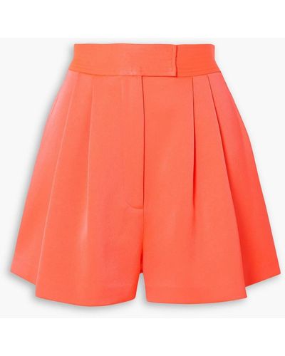 Alex Perry Porter Pleated Neon Satin-crepe Shorts - Red