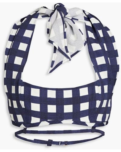 Jacquemus Limao Cropped Gingham Woven Halterneck Top - Blue