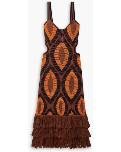 Johanna Ortiz Cultural Roots Cutout Fringed Crocheted Pima Cotton Maxi Dress - Brown