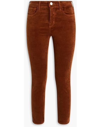L'Agence Cropped Cotton-blend Velvet Skinny Pants - Brown