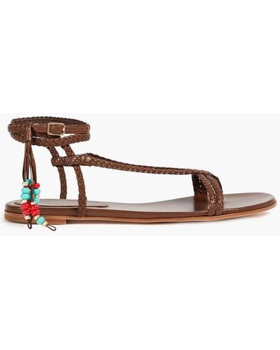Gianvito Rossi Kingston Beaded Braided Leather Sandals - Brown