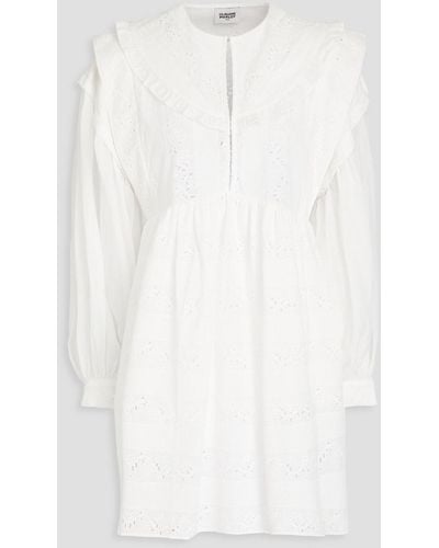 Claudie Pierlot Ruffled Broderie Anglaise Cotton Mini Dress - White