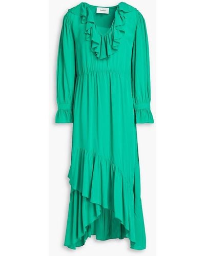 Ba&sh Rym Ruffled Gathered Georgette Dress - Green