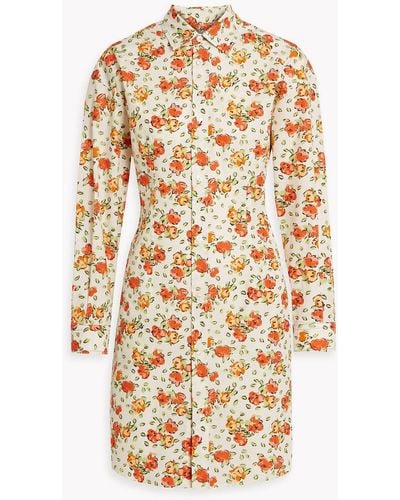 Marni Floral-print Cotton-poplin Mini Shirt Dress - Orange