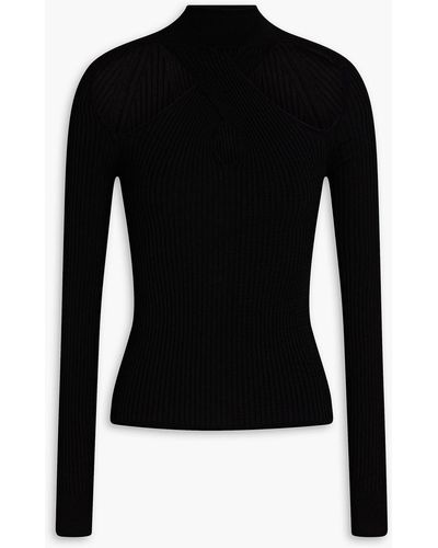 MSGM Cutout Ribbed And Cable-knit Turtleneck Jumper - Black