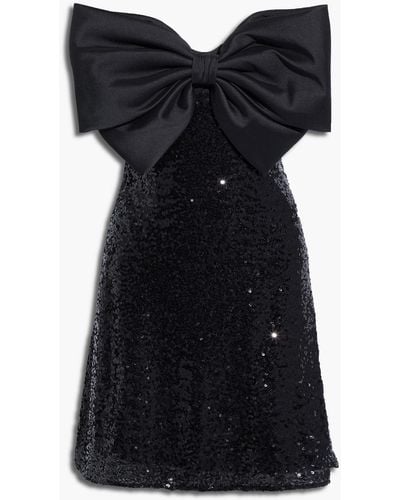 Badgley Mischka Strapless Bow-embellished Sequined Tulle Mini Dress - Black