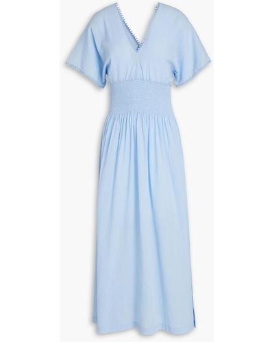 Heidi Klein Shirred Cotton-mousseline Midi Dress - Blue