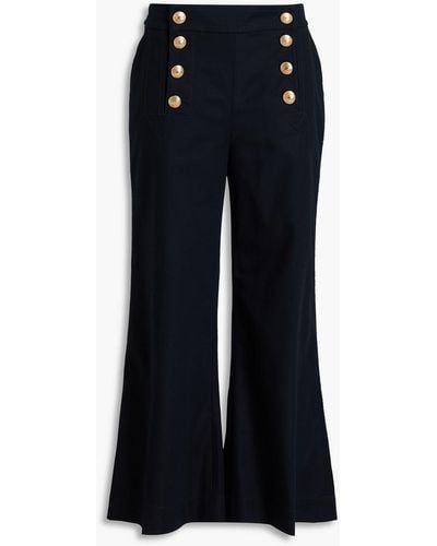 Zimmermann Cropped Button-embellished Cotton-blend Woven Flared Trousers - Black