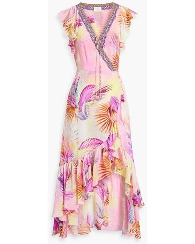 Camilla Ruffled Printed Silk Crepe De Chine Maxi Wrap Dress - Pink