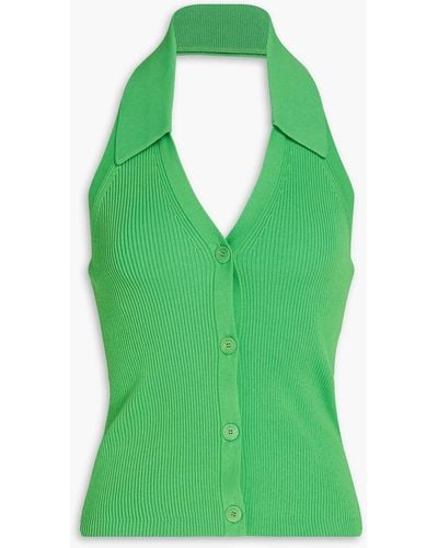 Sandro Ribbed-knit Halterneck Top - Green