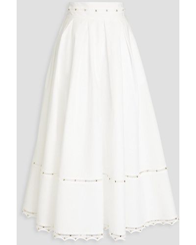 Elie Saab Embellished Pleated Poplin Midi Skirt - White