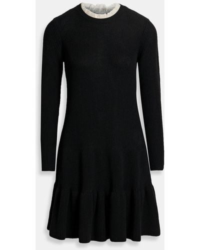 RED Valentino Point D'esprit-trimmed Ribbed Wool Mini Dress - Black