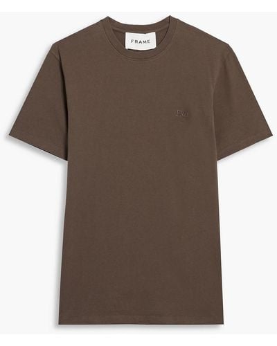FRAME Embroidered Cotton Jersey T-shirt - Brown