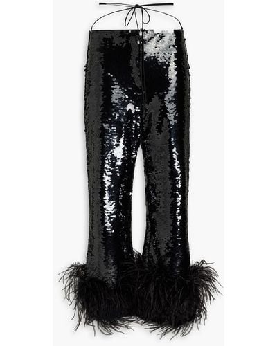 Magda Butrym Feather-trimmed Sequined Tulle Straight-leg Pants - Black