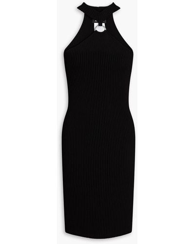Boutique Moschino Ring-embellished Ribbed-knit Mini Dress - Black
