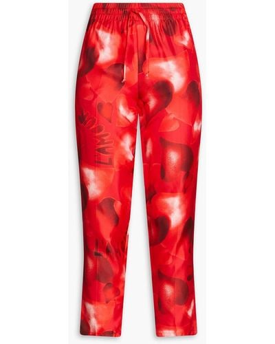 Valentino Garavani Cropped Printed Silk-twill Tape Trousers - Red