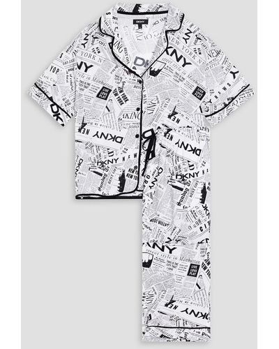 DKNY Cropped Printed Jersey Pyjama Set - Grey