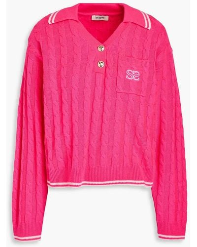 Sandro Embroidered Wool And Cashmere-blend Sweater - Pink