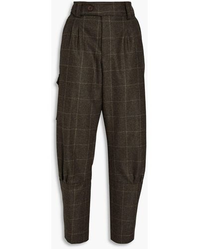 James Purdey & Sons Pleated Checked Wool-felt Tapered Trousers - Green
