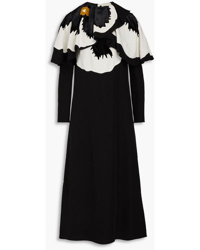 Valentino Garavani Cape-effect Silk-crepe Panelled Velvet Midi Dress - Black