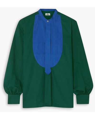 SEBLINE Pintucked Two-tone Cotton-poplin Shirt - Green