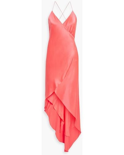 Michelle Mason Asymmetric Silk-satin Maxi Wrap Dress - Pink