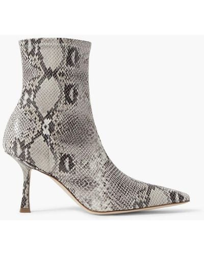 A.W.A.K.E. MODE Agnes Snake-effect Faux Suede Ankle Boots - White