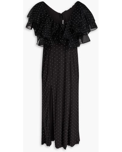 ROTATE BIRGER CHRISTENSEN Embellished Ruffled Mesh Midi Dress - Black
