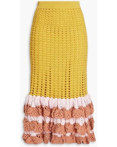 Zimmermann Tiered Crocheted Cotton Midi Skirt - Yellow