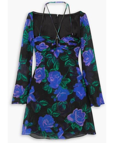 Quinn Floral-print Silk-chiffon Mini Dress - Blue