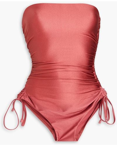 Zimmermann Ruched Metallic Bandeau Swimsuit - Red