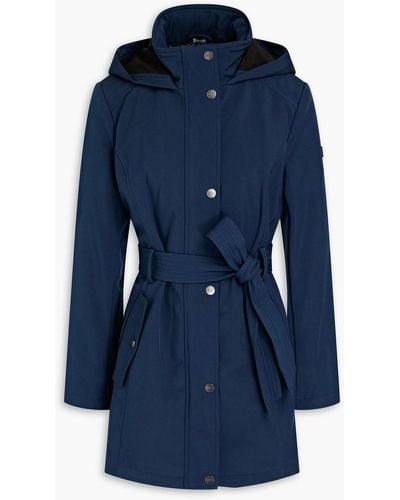 DKNY Belted Shell Hooded Raincoat - Blue
