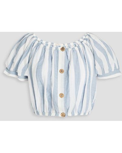 Eberjey Harper Off-the-shoulder Cropped Cotton-blend Gauze Top - Blue