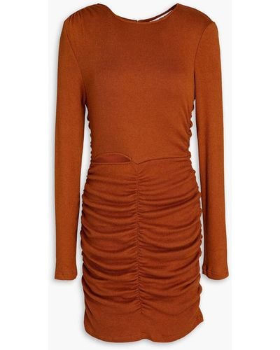 Walter Baker Ruched Cutout Ribbed-knit Mini Dress - Brown