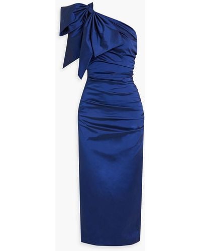 Veronica Beard Belis One-shoulder Bow-detailed Taffeta Midi Dress - Blue