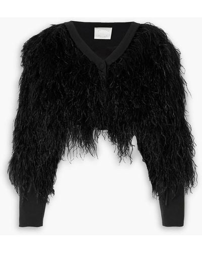 Huishan Zhang Feather-embellished Crepe Jacket - Black