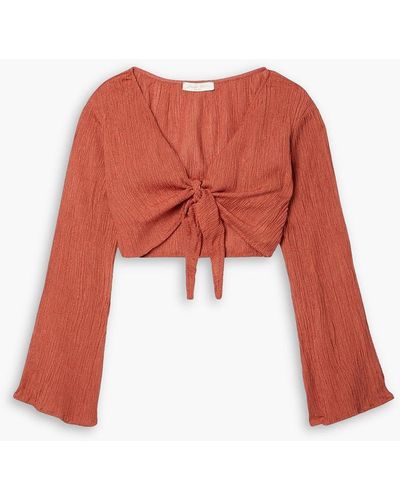 Savannah Morrow Amarillo Cropped Crinkled Bamboo And Silk-blend Top - Red