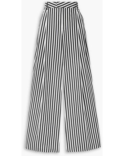 Partow Rhet Pleated Striped Cotton-poplin Wide-leg Trousers - Black